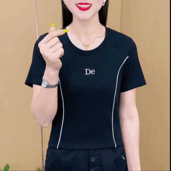 210黑色夏季时尚圆领纯色韩版T恤休闲洋气气质百搭女士短袖上衣