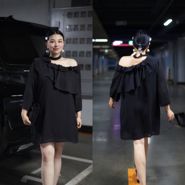 【双12钜惠】大码夏季小众荷叶边挂脖斜肩连衣裙