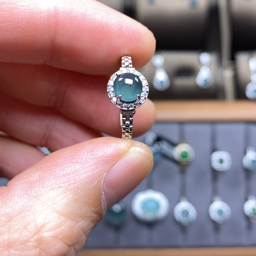 翡翠戒指银S925镶嵌链条