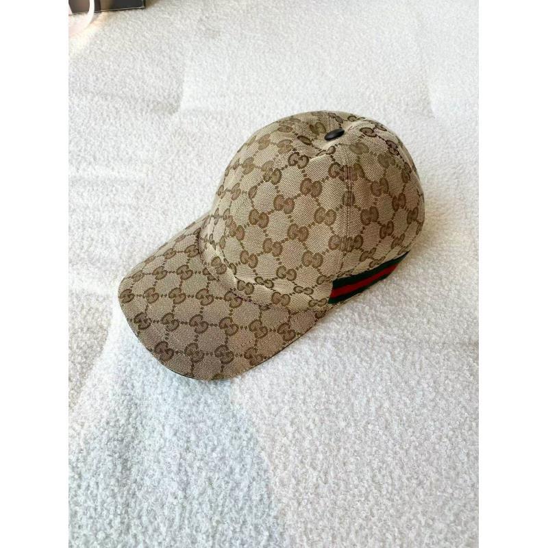 95新 GUCCI/古驰  pp1318 聚酯纤维 红绿织带老花满印棒球帽 均码
