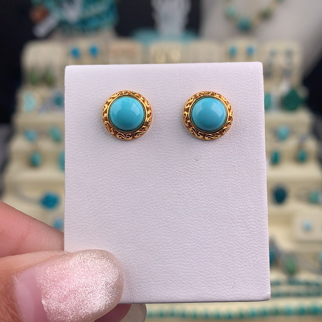 绿松石银S925镶嵌耳饰