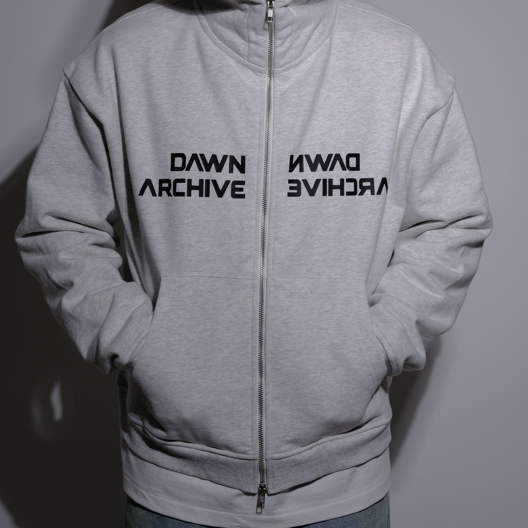 DAWN ARCHIVE加绒全直拉帽衫卫衣 情侣百搭印花黑灰 男女同款