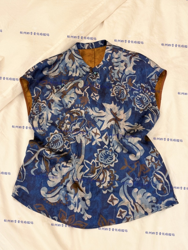 柚茗精选------------青花瓷系列国风短袖“行走的空调"-D