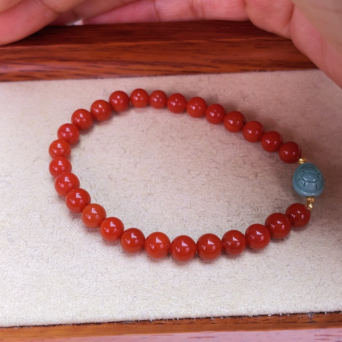 南红玛瑙手链18K金镶嵌