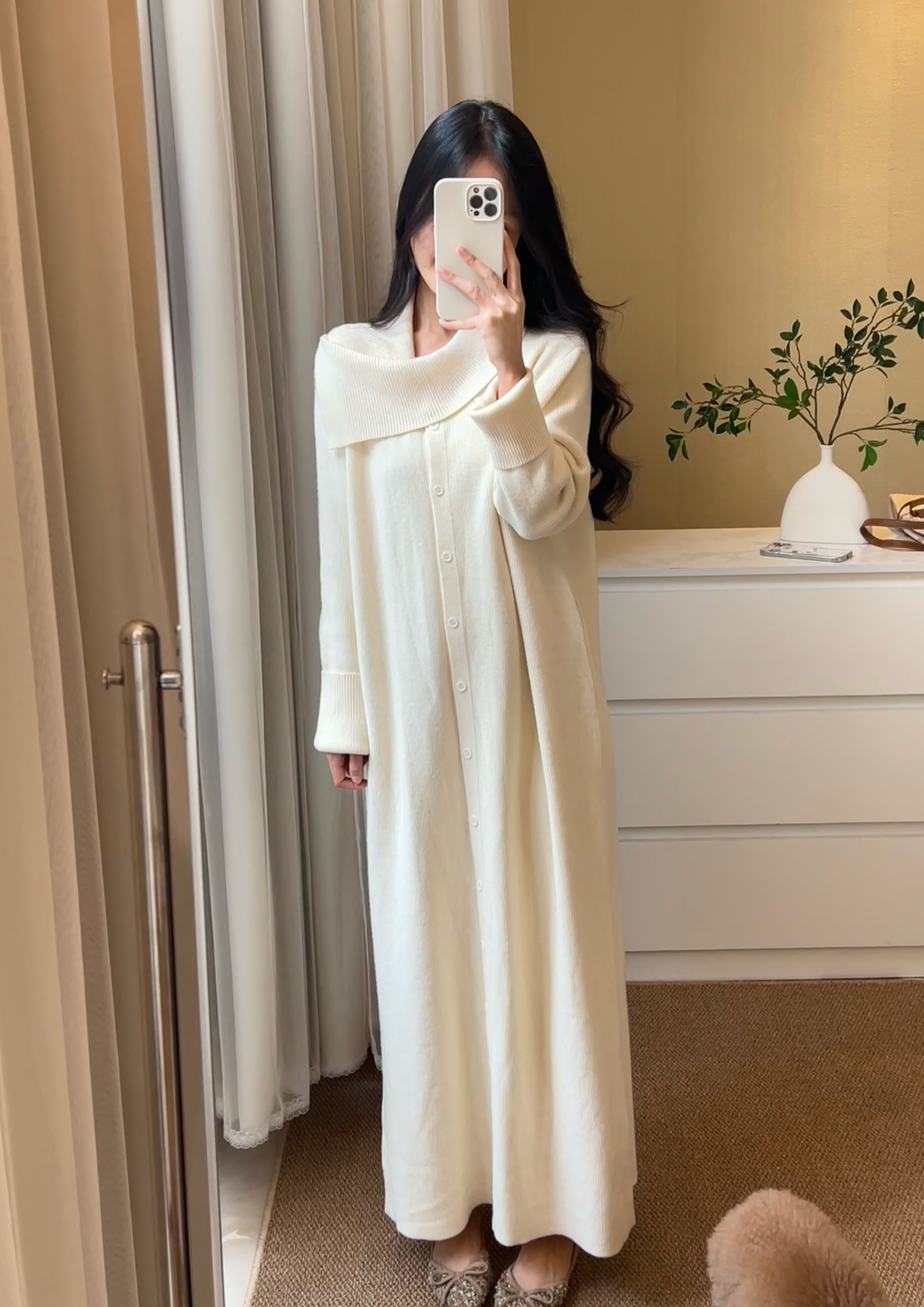 【ROUROU】暖冬可可｜慵懒风秋冬保暖翻领排扣加厚简约针织连衣裙女