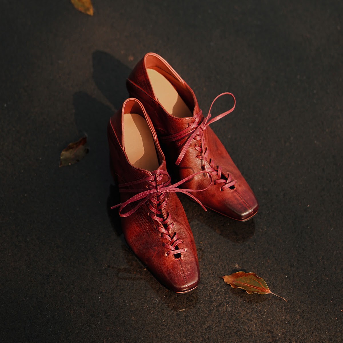 水洗马皮高跟鞋秋冬小个子英伦粗跟方头绑带复古小皮鞋不累脚单鞋