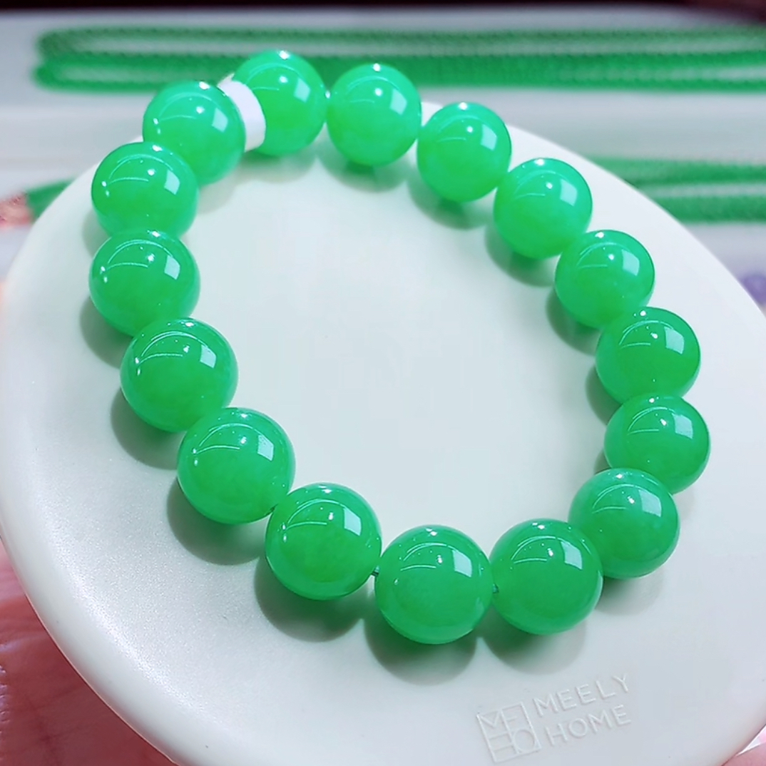 天然缅甸A货满绿圆珠手串卡13+mm