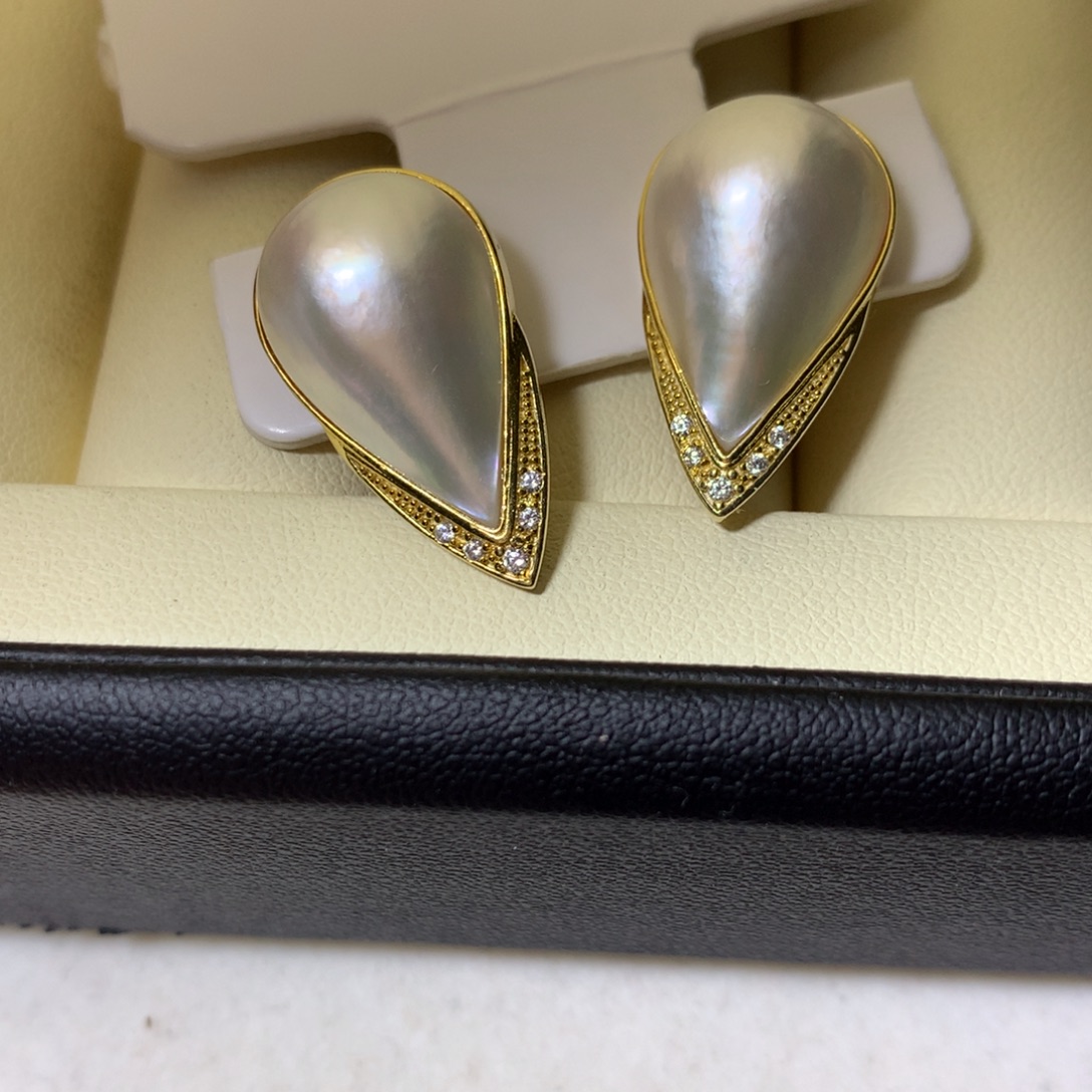 拼合珍珠（马贝珠）银S925镶嵌耳饰