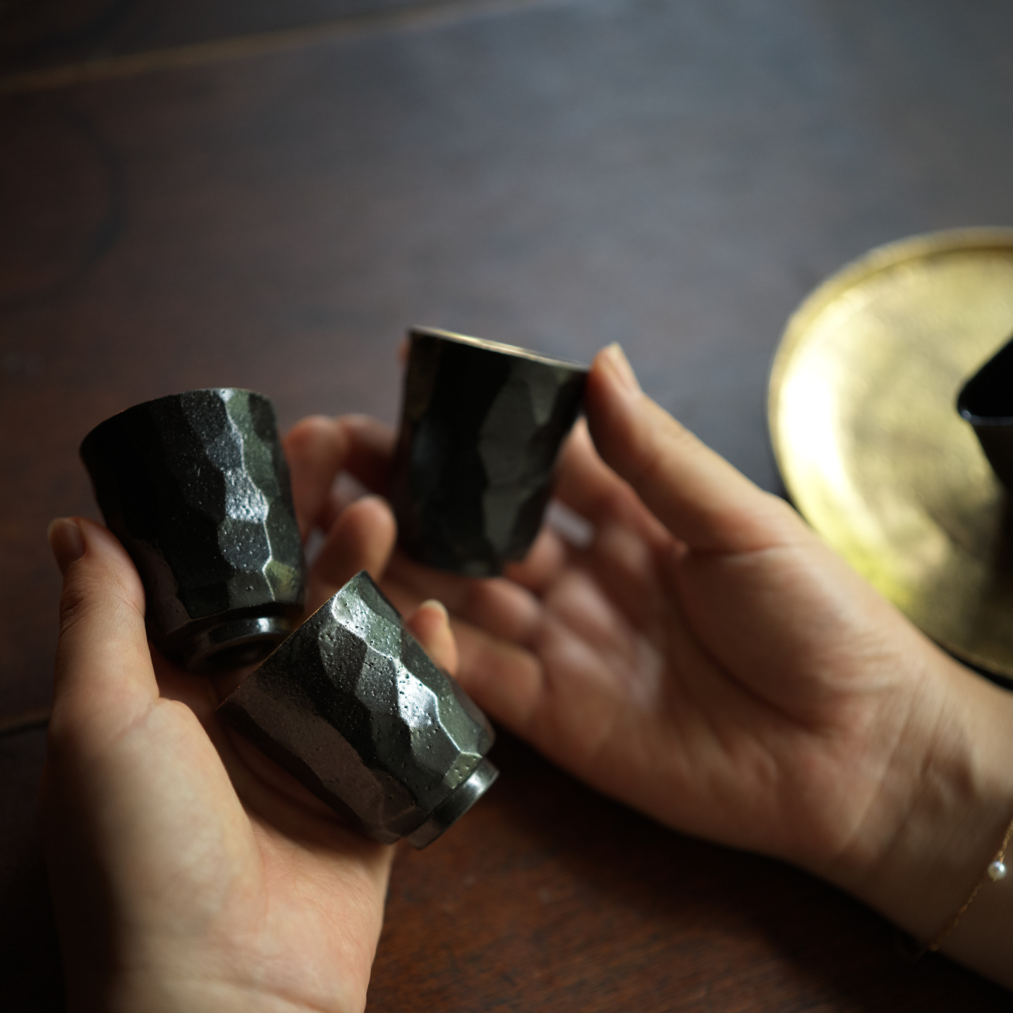 松风陶舍新品手作陶泥侘寂品茗杯切面肌理主人茶杯茶艺功夫茶道具