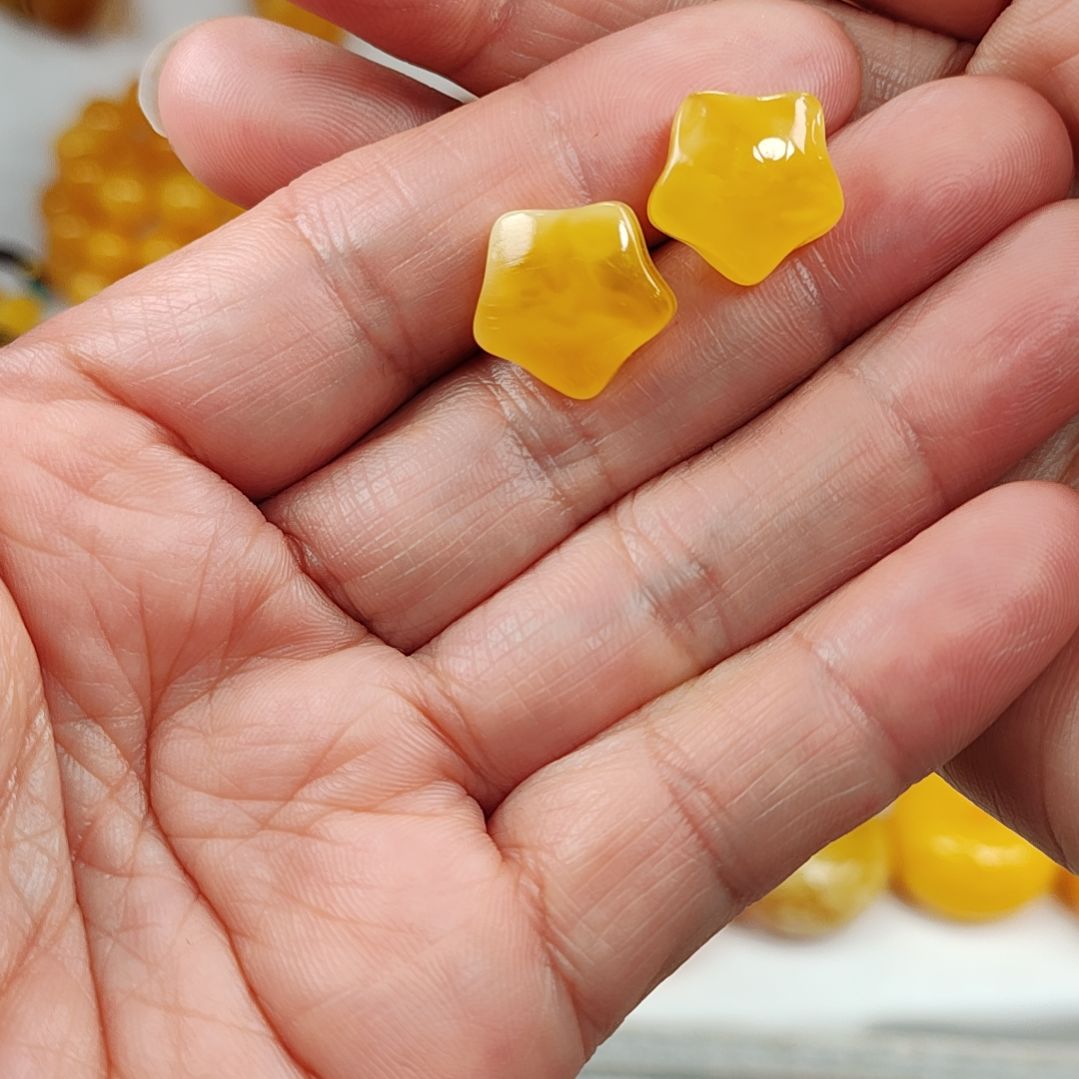 琥珀耳饰银S925镀金镶嵌