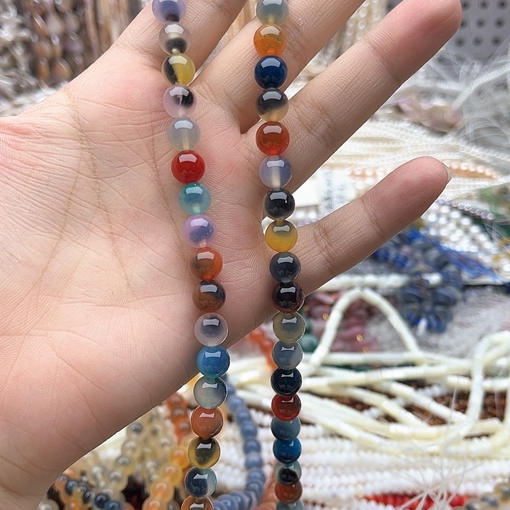 未镶嵌玛瑙/玉髓珠宝半成品一条8mm左右彩糖心玛瑙