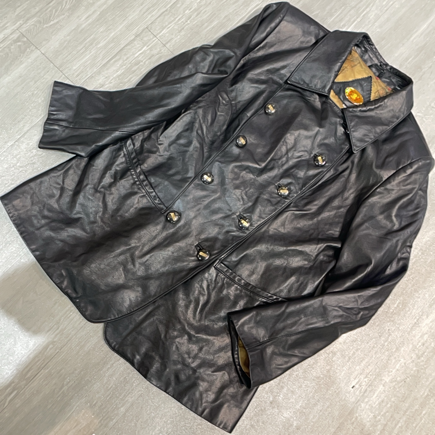 秋冬时尚两排扣中长款百搭皮衣外套-果梓314