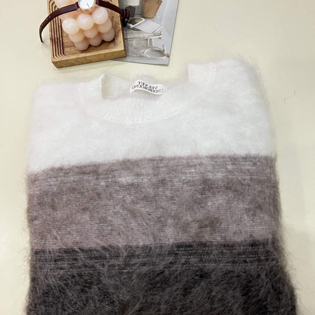 绒品 韩系渐变色拉绒圆领套头针织衫