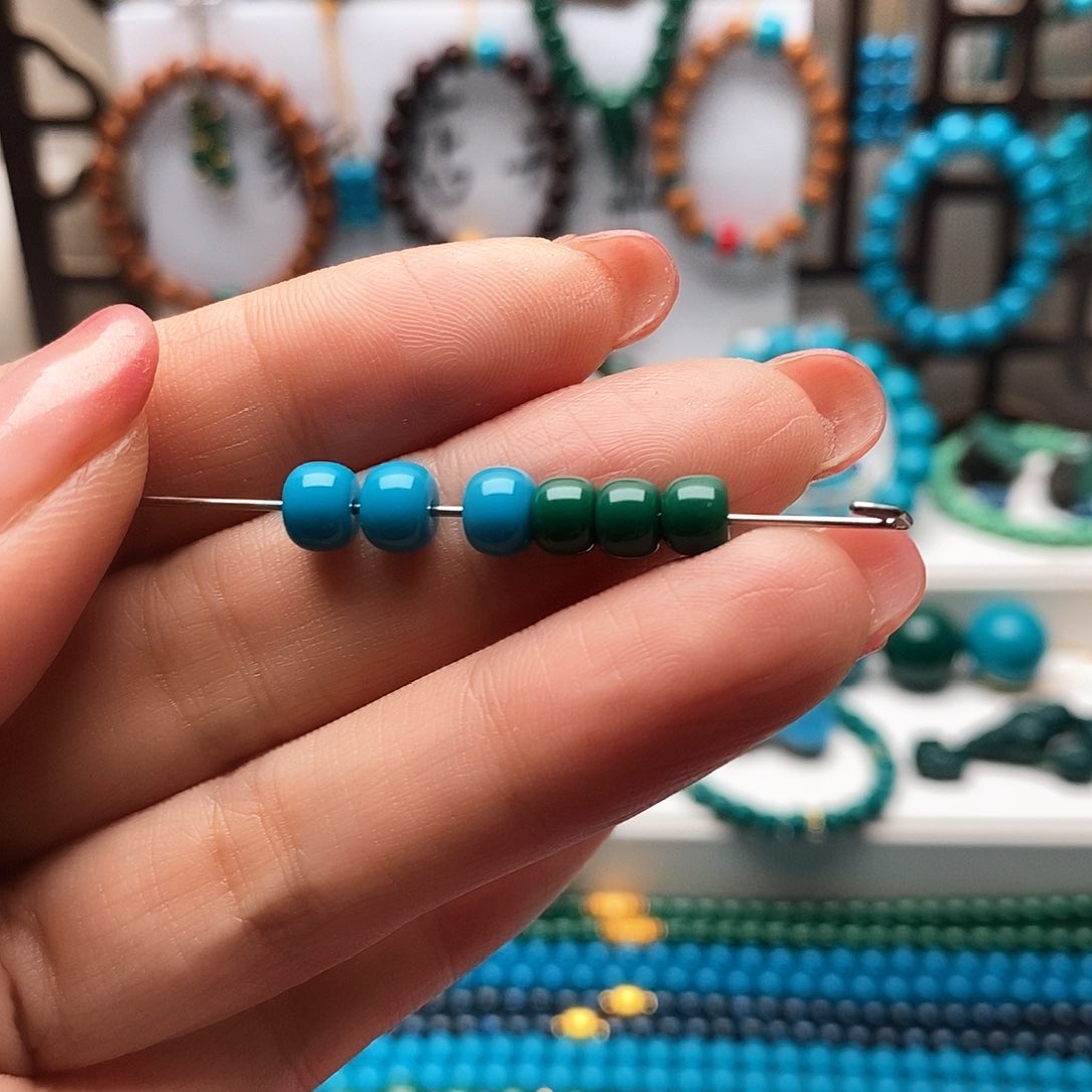 DIY玻璃刘*墅单颗老油了蓝绿色各六颗