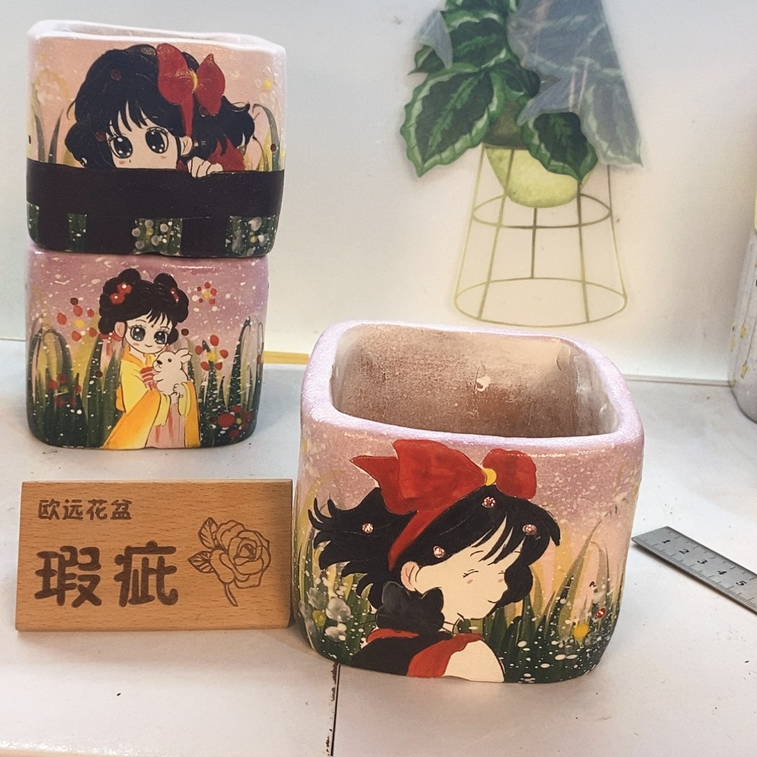 紫砂花盆红陶手绘花盆