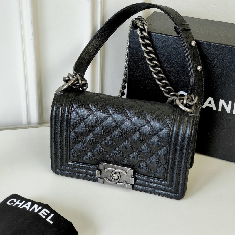 95新 Chanel/香奈儿 Azul - 黑银荔枝皮leboy小号斜挎包 51698