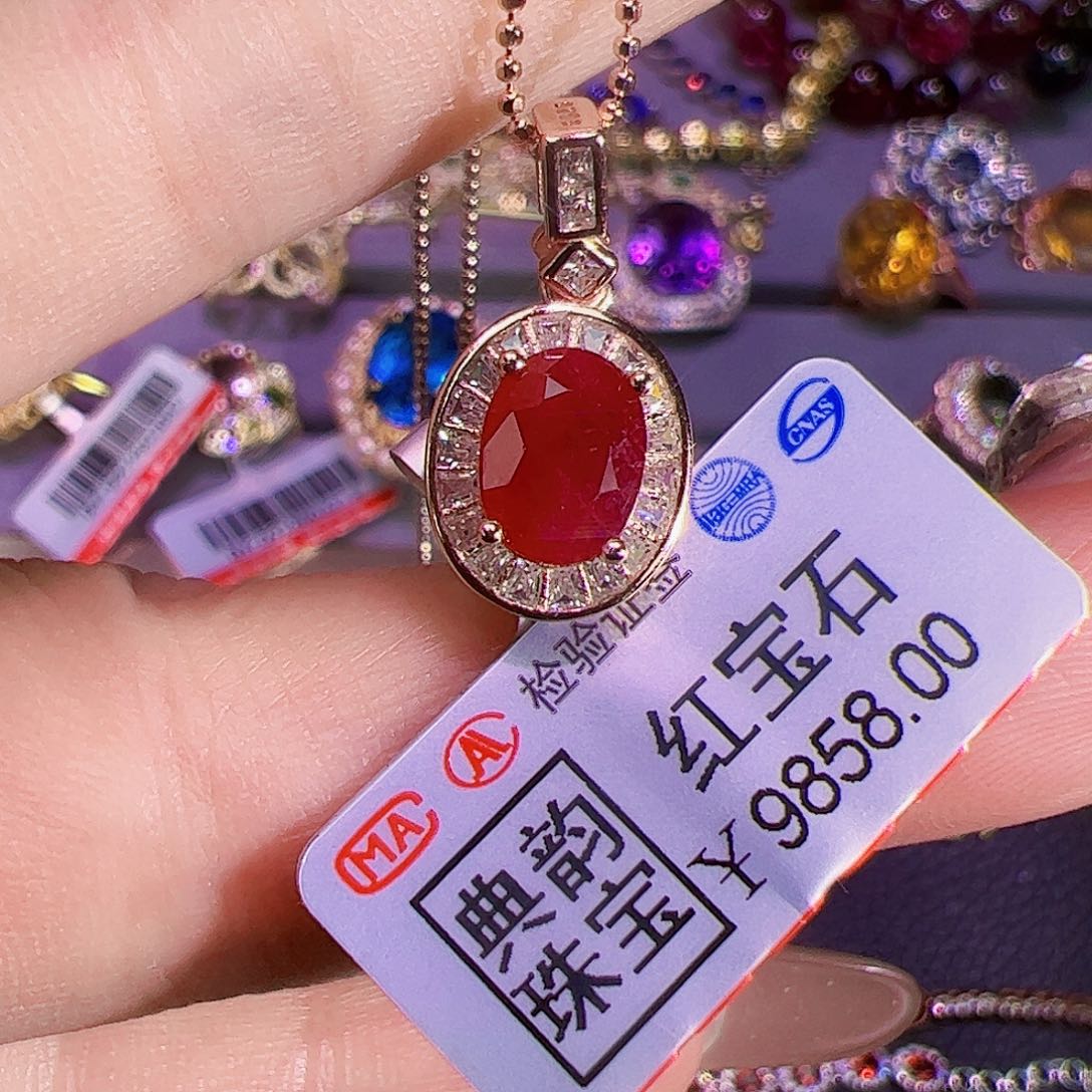 红宝石吊坠银S925镶嵌