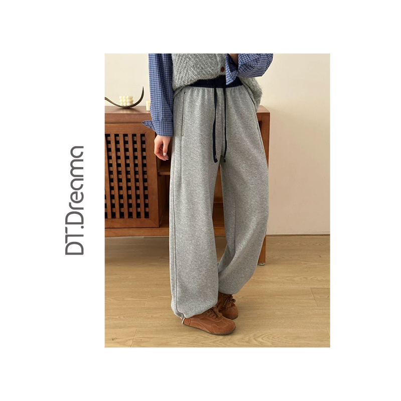 秋冬加绒加厚抽绳松紧腰宽松阔腿裤韩系运动卫裤百搭休闲裤女裤