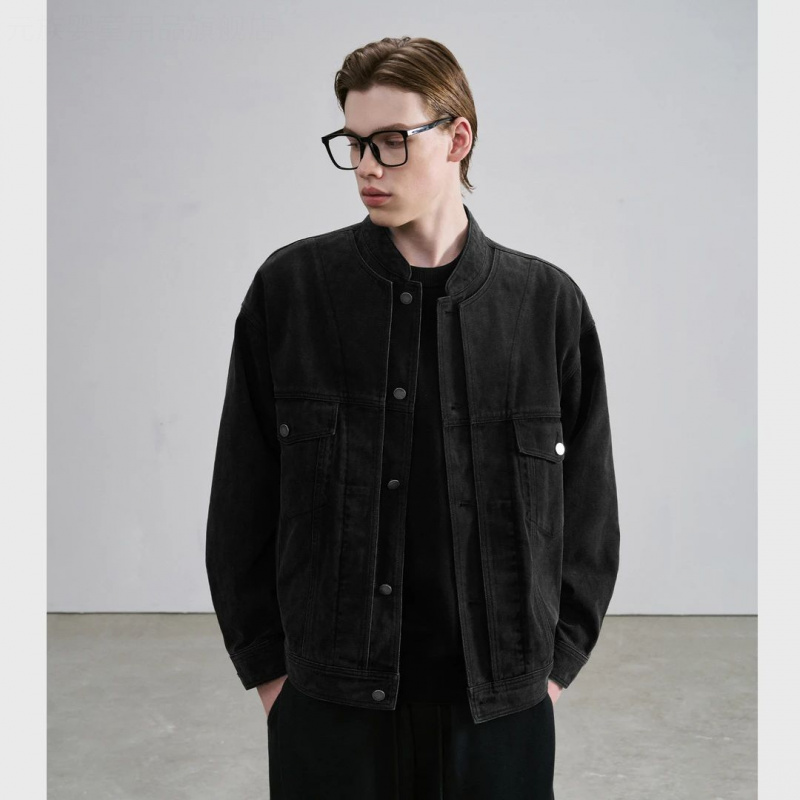 秋棉独特双层领牛仔外套炒盐工艺3800男士夹克