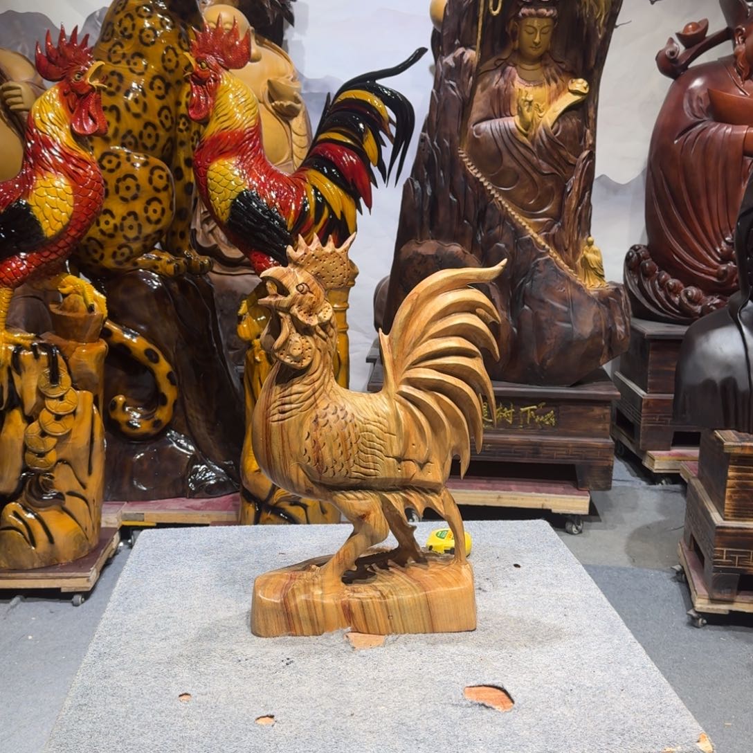 汁***香樟木香樟木小公鸡摆件