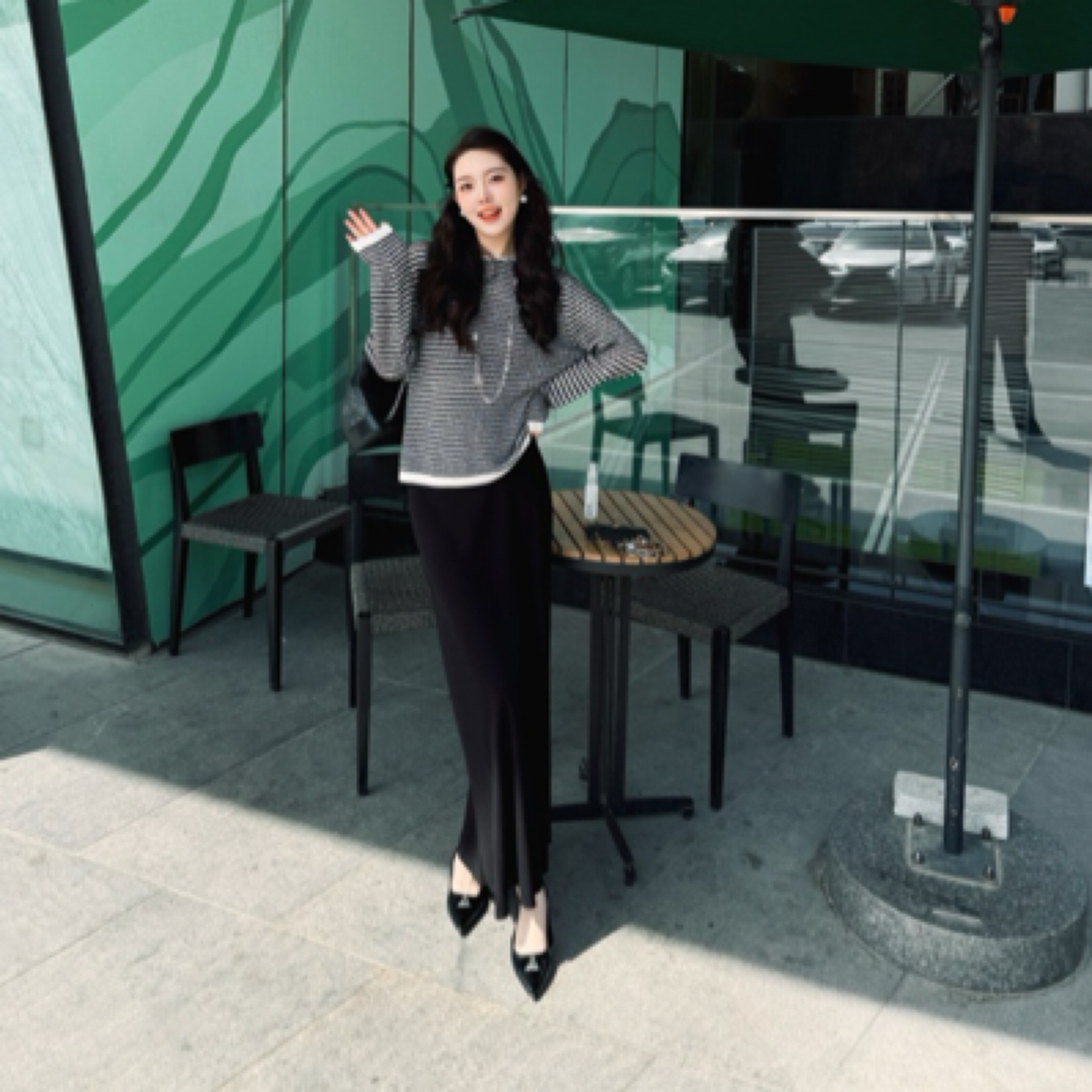 GIRDEAR/哥弟春夏高腰显瘦时尚百搭中长款垂感半身裙1200388