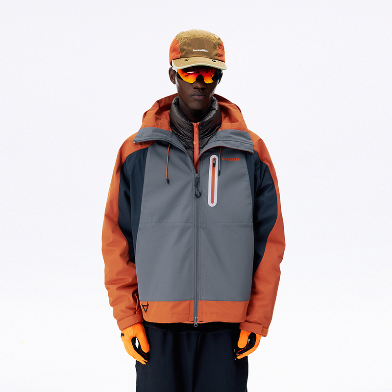 BONELESS防风防泼水撞色立体印花拼接夹克宽松百搭运动外套男