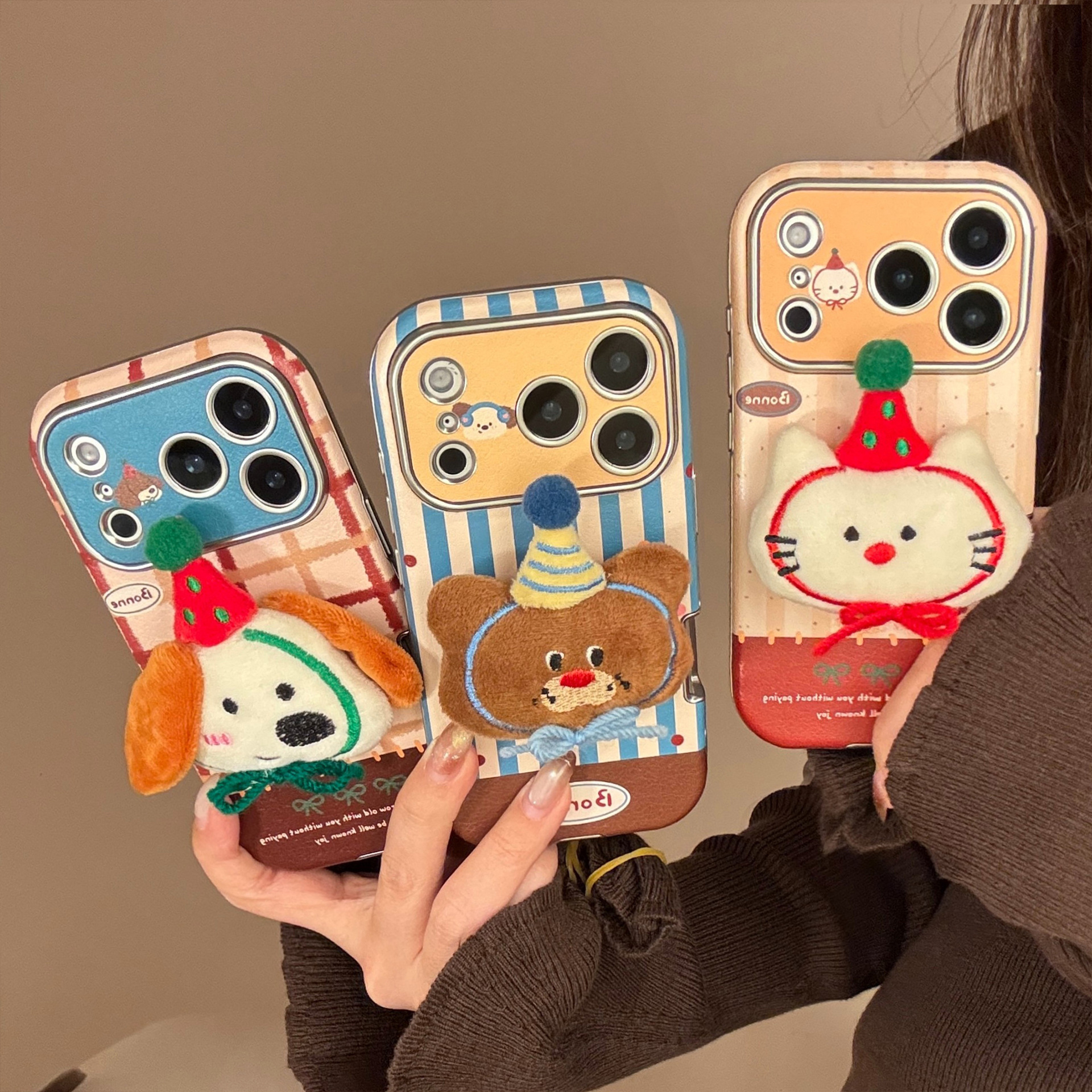毛绒动物公仔皮质软壳全包适用17promax手机壳苹果iphone16171315