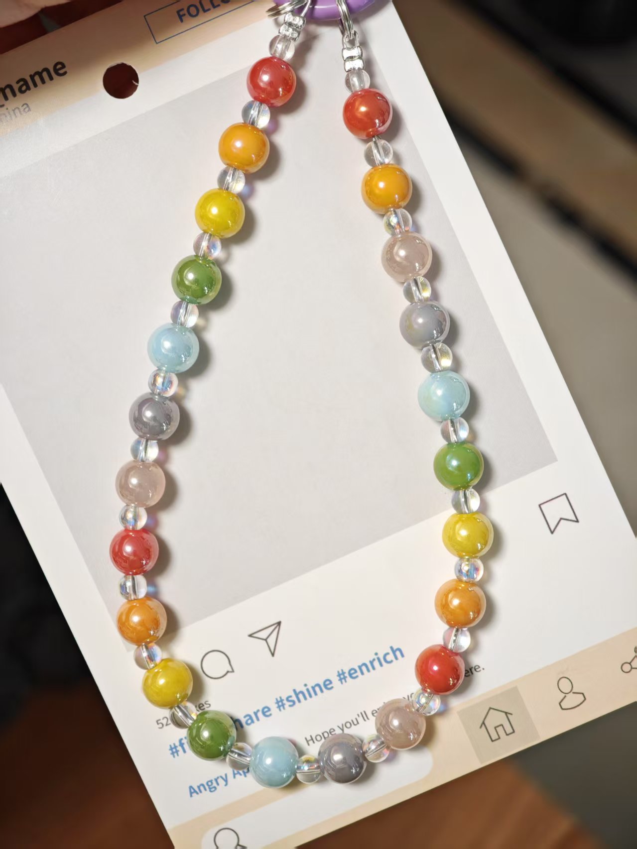 【哆咪手工】女士夏日户外彩虹琉璃手机壳手机链短款挂饰礼品防丢