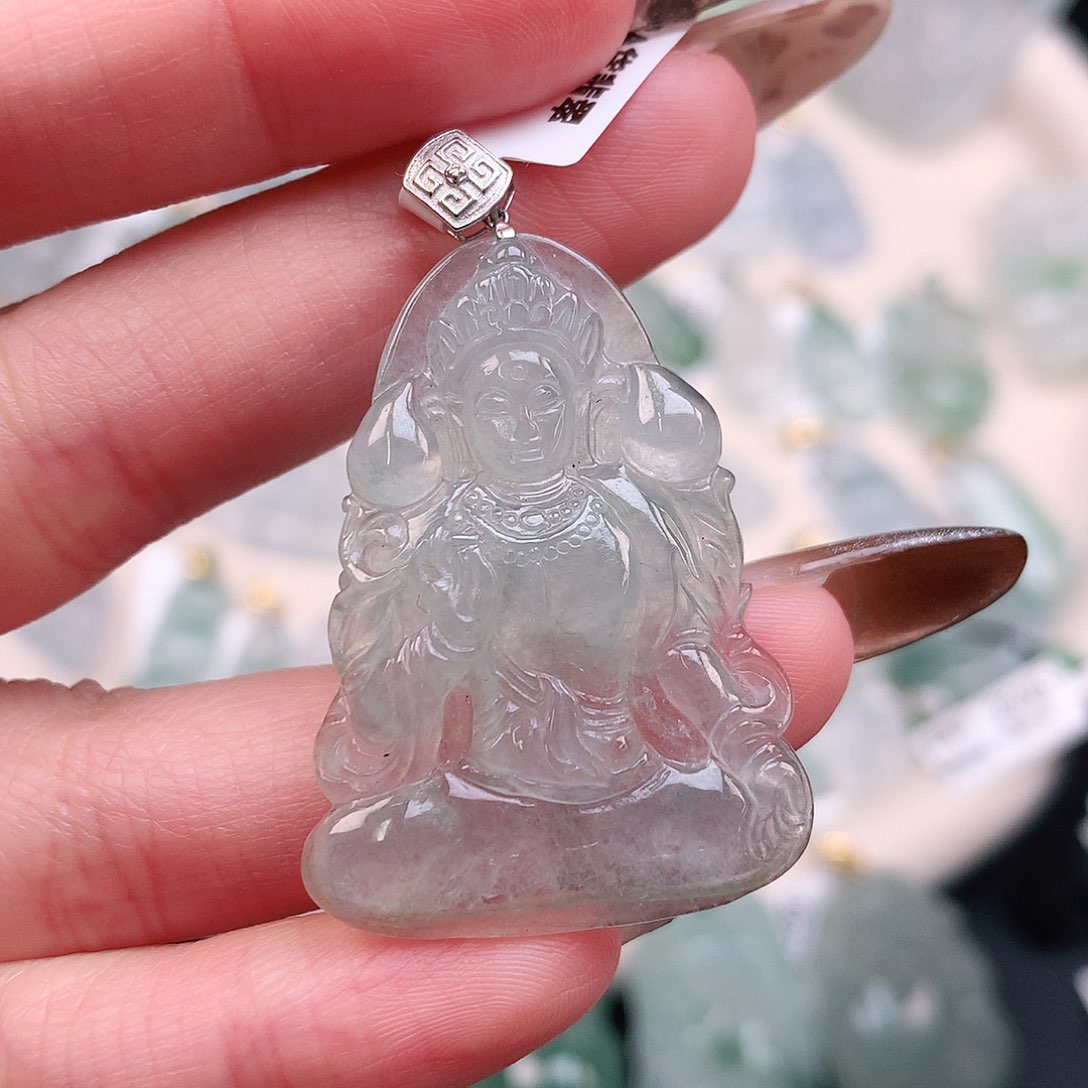 翡翠颈饰18K金镶嵌冰晴度母43、37、27、4