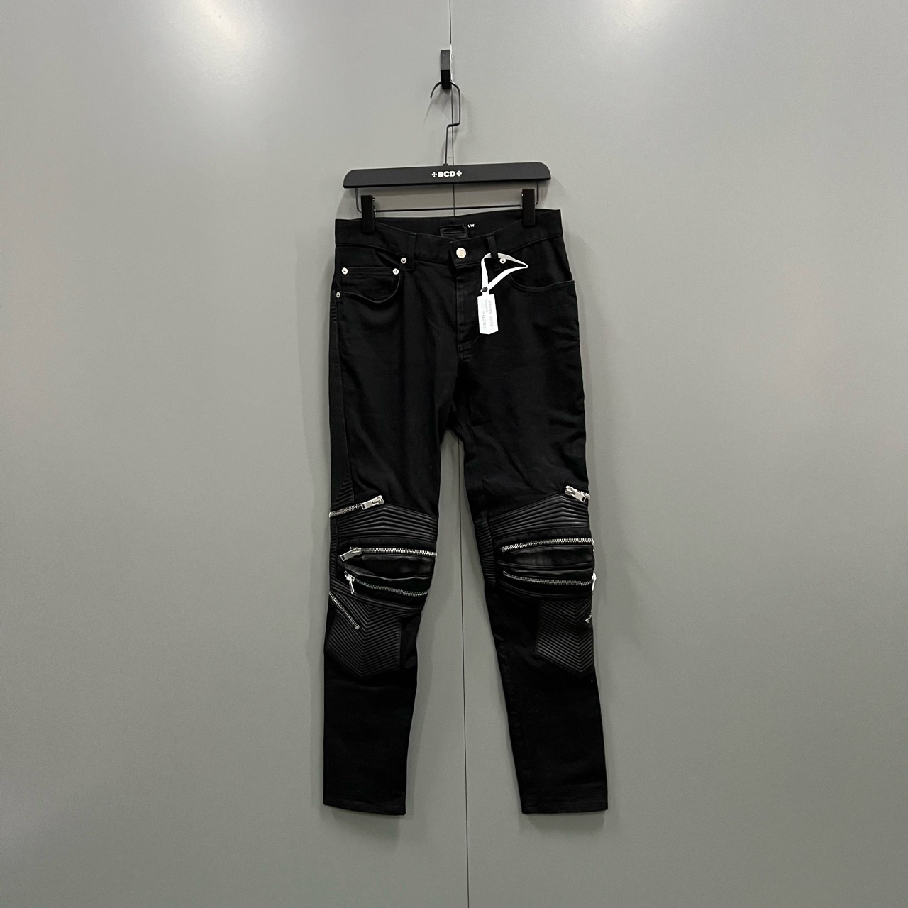 95新 YSL/圣罗兰 （bb）121 黑色拼皮拉链长裤 34码/6676