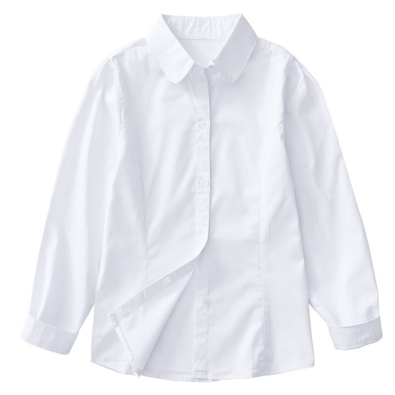 翻领尖领女上衣衬衫尖春秋纯色秋季长袖219