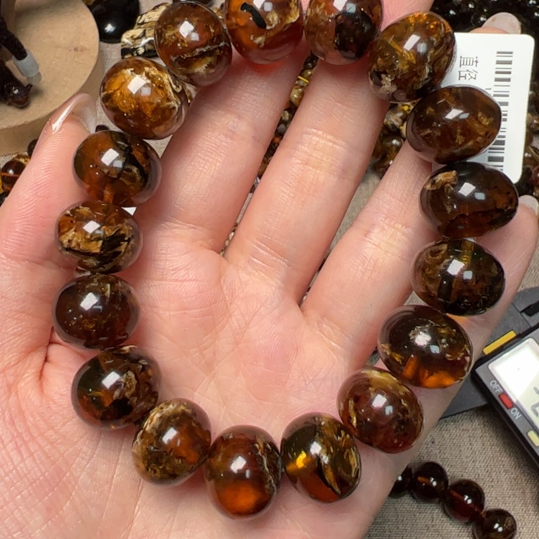 琥珀手链未镶嵌花**风抚顺黑花