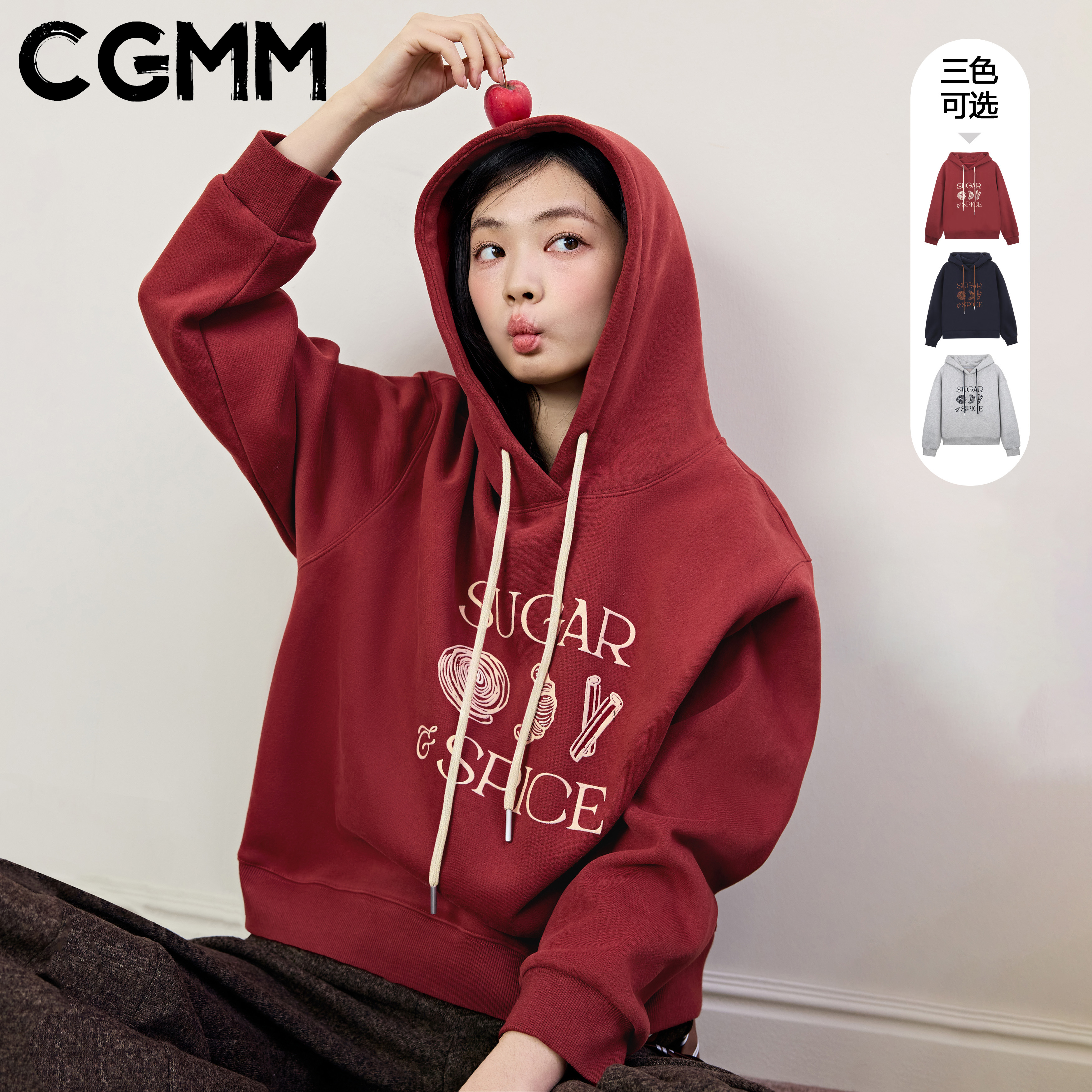 CGMM/橱柜密码秋冬新款创意字母印花绒里卫衣宽松连帽衫DSOMB5287