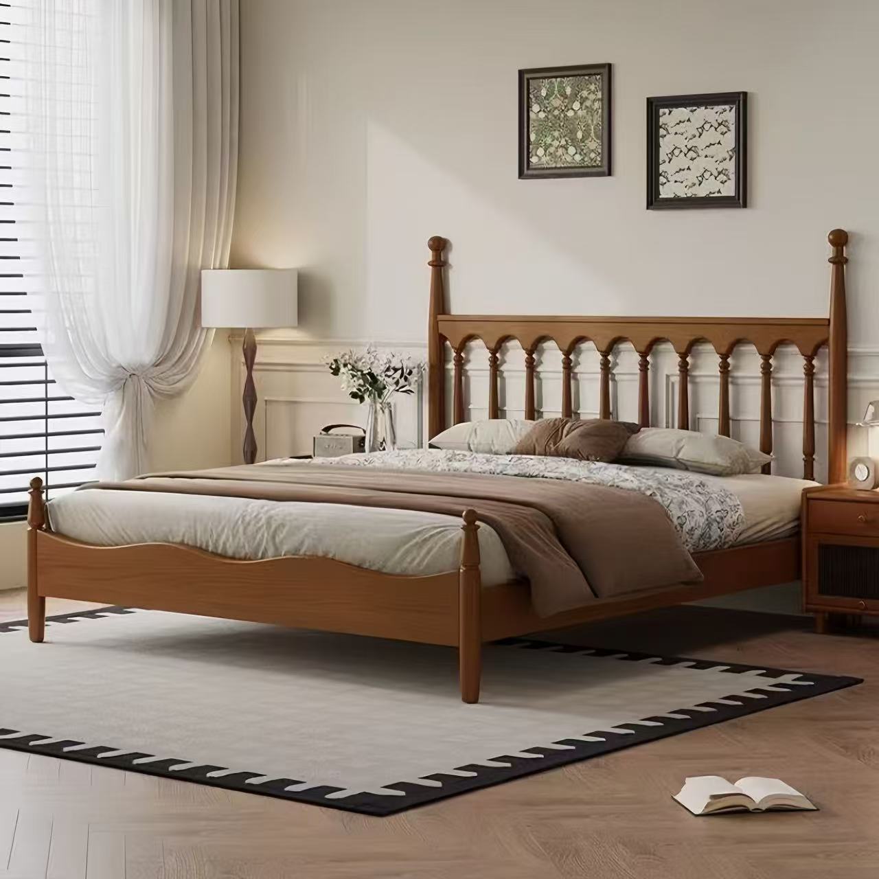 中古风简约实木床温莎床家用白蜡木1.8米双人床次卧1.5床抽屉高箱