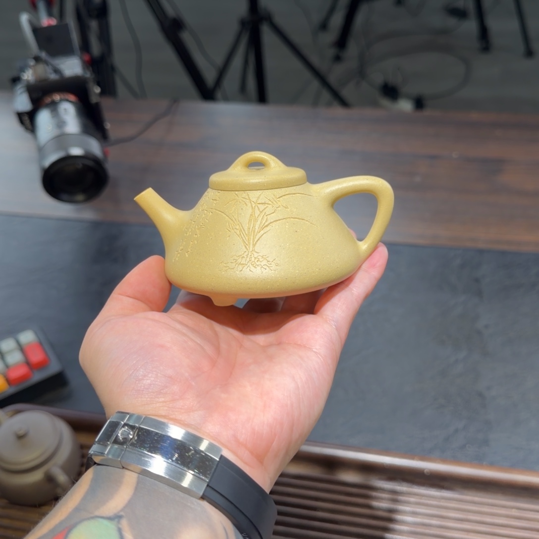 公道杯紫砂梨皮子冶刻兰花