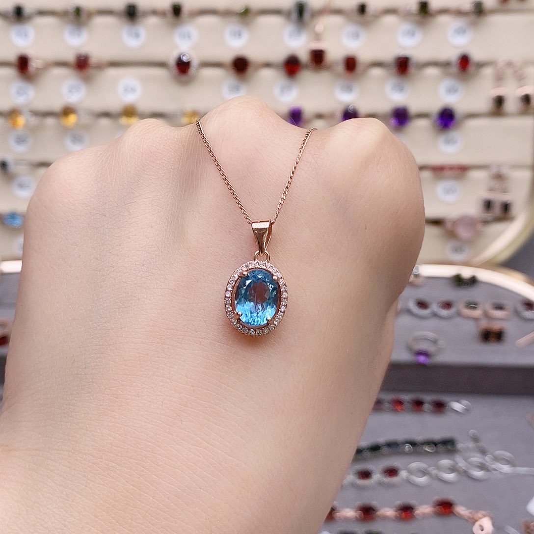 托帕石颈饰银S925镶嵌吊坠