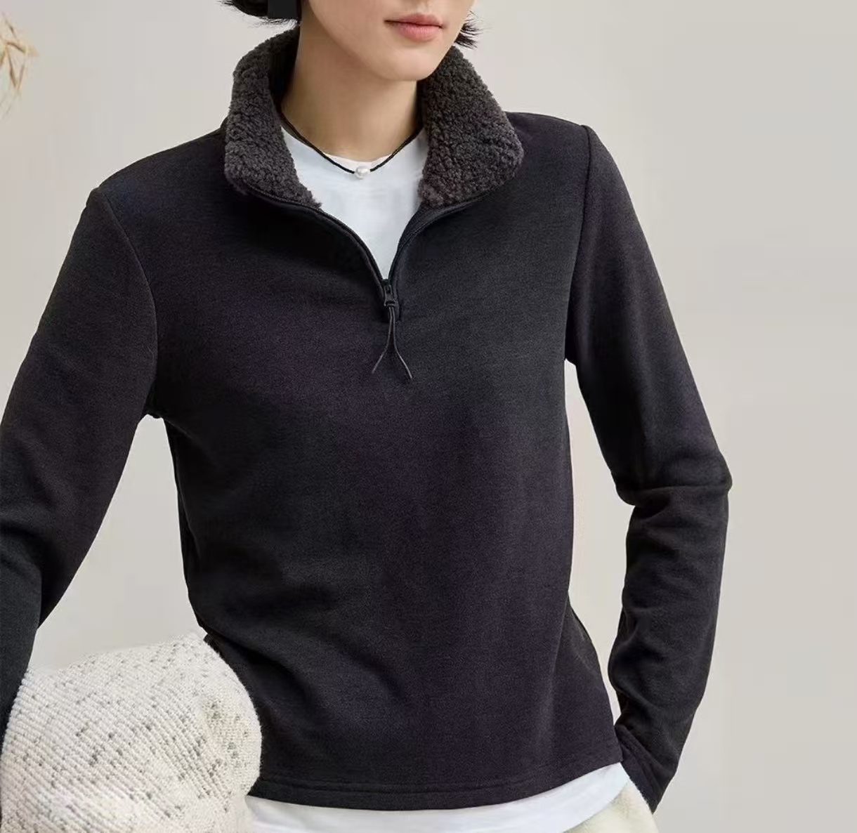 悦悦麻衣【暖意】2025秋冬羊绒桑蚕丝秋冬毛领舒适保暖上衣51301