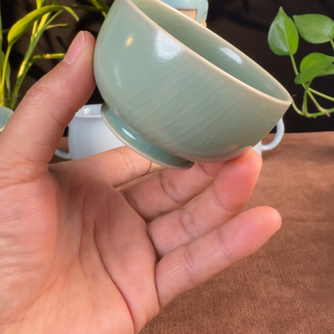 陶摆件汝瓷青绿釉罗汉杯
