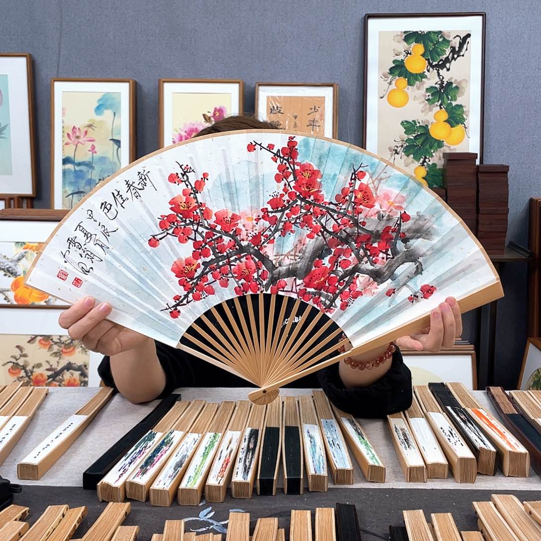 国画95寸玉竹-纯手绘-文玩扇骨（默认粘好）