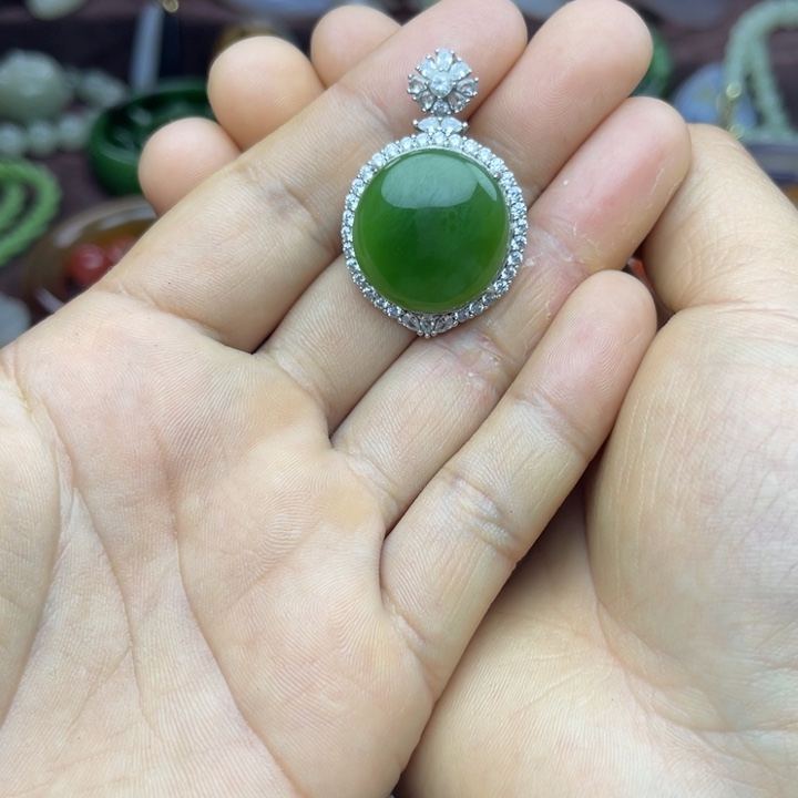 和田玉颈饰银S925镶嵌