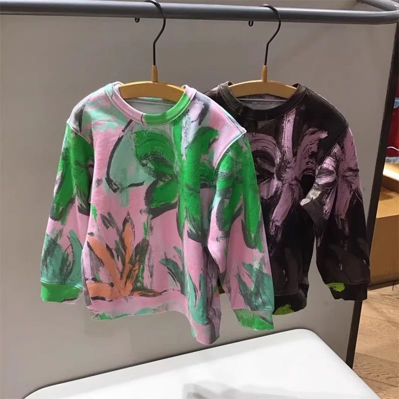 现货童装定制春秋季新款男女潮范涂鸦休闲圆领卫衣个性运动风上衣