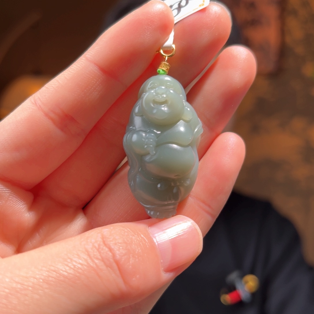 吊坠(不含链)18K金镶嵌和田玉鸭蛋青佛公2500