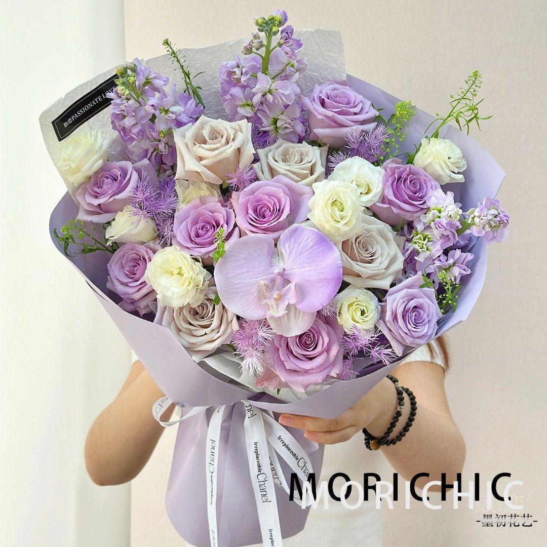 【紫晶幻梦】生日鲜花紫玫瑰曼塔蝴蝶兰混搭花束花店送花上门生日礼物惊喜花束送女友送同事花园风
