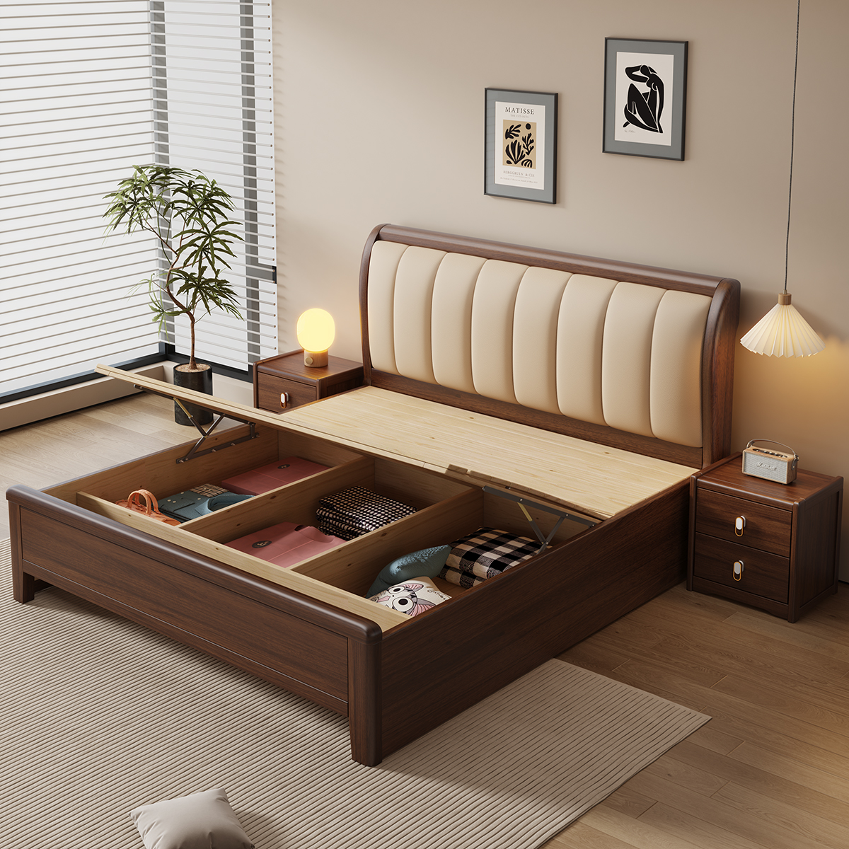 气压结构实木床 储物床 箱体床