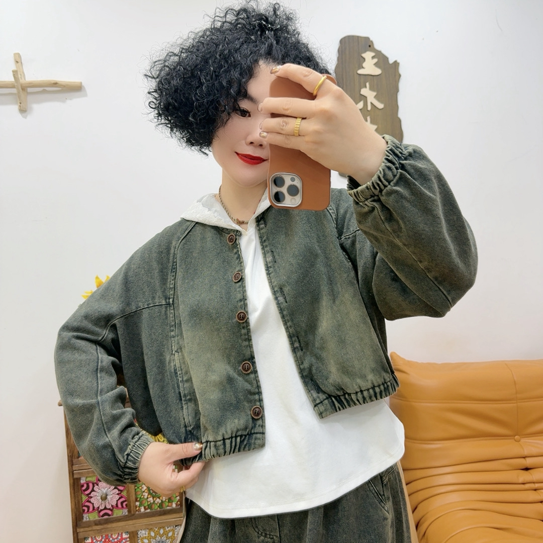 【木木新品】5521#做旧宽松牛仔短外套「衣长48cm左右」