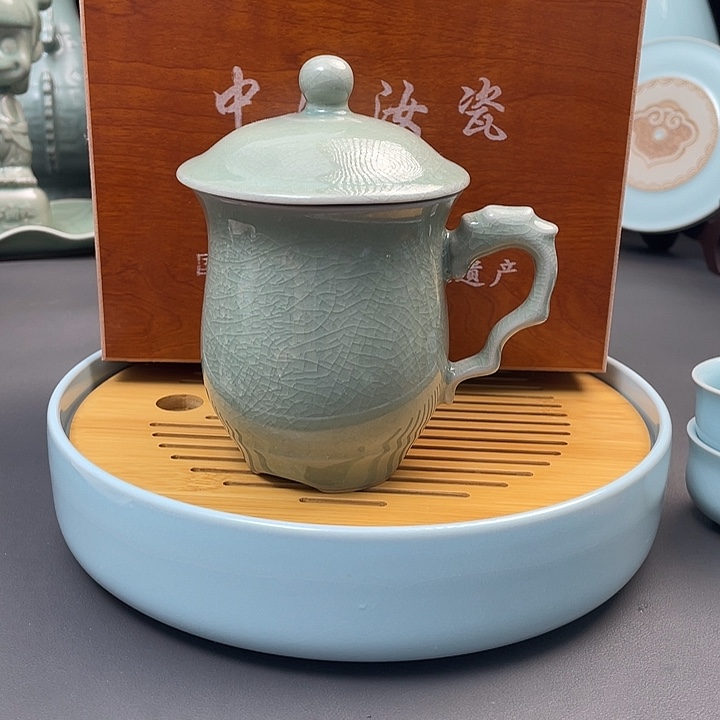 瓷片冰花鱼鳞纹龙鼎杯手工制作