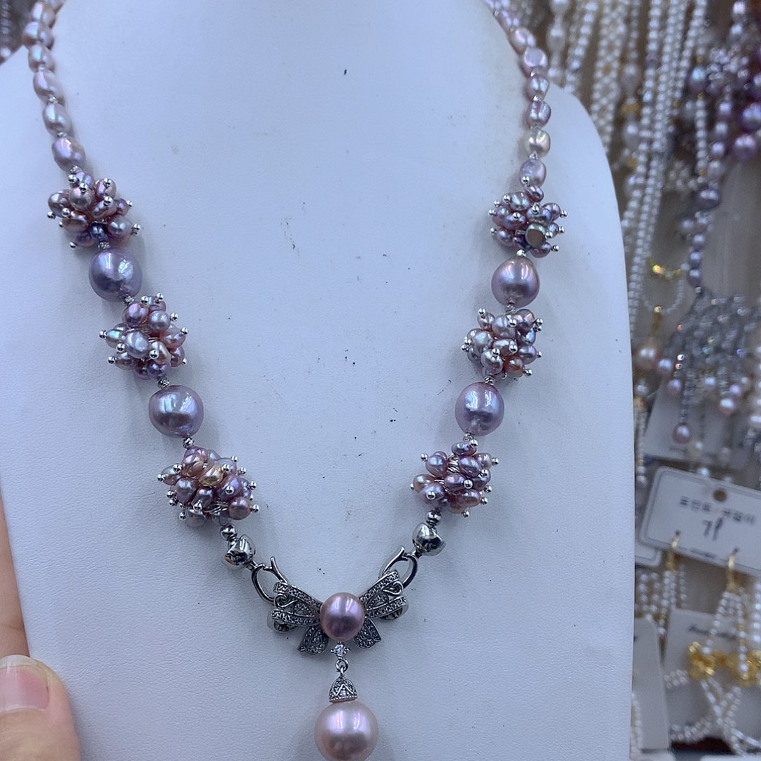 シ***ぺ淡水珍珠项链耳饰银S925镶嵌