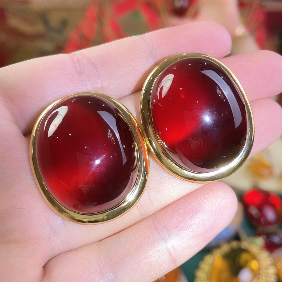 血珀耳钉银S925镀金镶嵌33克