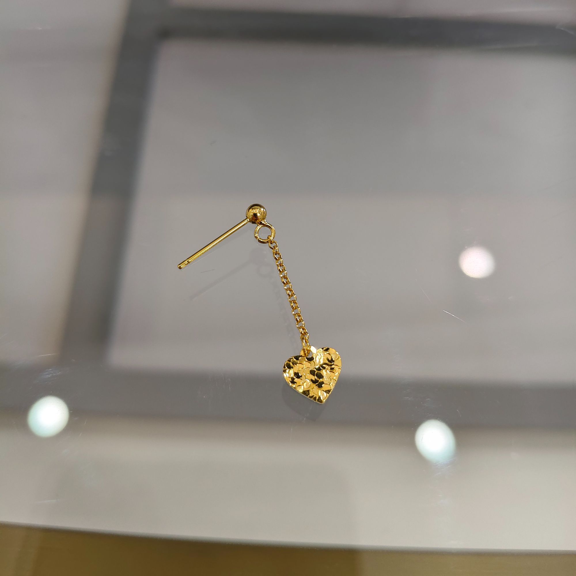 【质检发货】XH18K流苏碎冰冰爱心耳饰（单只）（只为冲销量）现