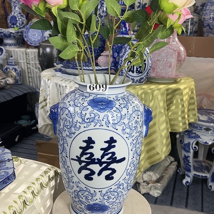 摆件青花瓷手工手绘高温釉下彩家居摆件花瓶